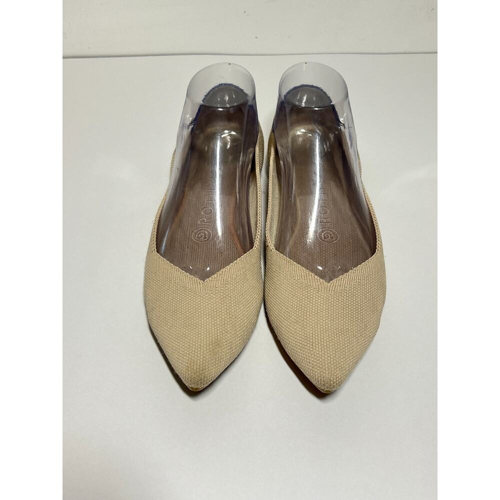Pointed Toe Women's Flats in Beige with Subtle Blue Trim - Picture 2 of 7